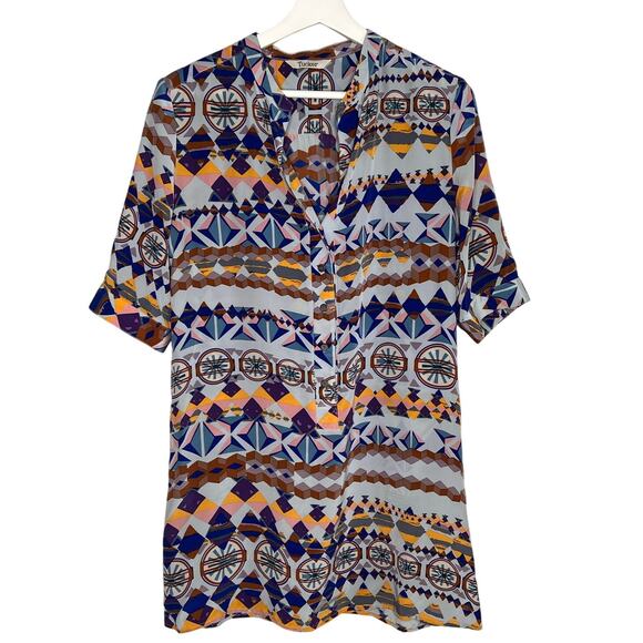 Tucker Geometric Southwestern 100% Silk Short Sleeve Mini Dress Multi Women's M - Picture 1 of 11